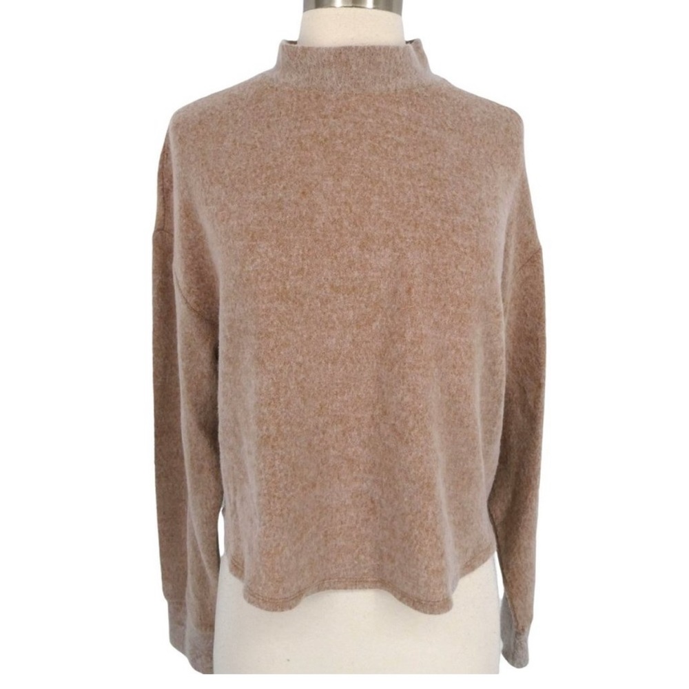 Socialite Mock Neck Soft Cloud Jersey Long Sleeve Top Camel Beige Size Large NWT